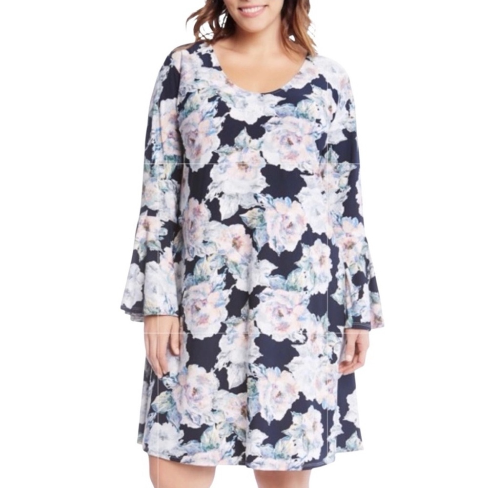 Karen Kane Plus “Taylor” Bell Sleeves Dress in Fresco NWT (G-1)